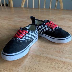 Van's Authentic Black & White Checkered with Red Elastic Laces Size Toddler 9.0